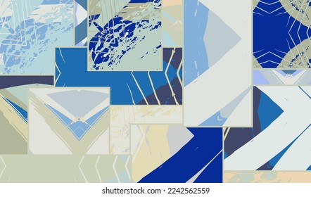 Patrón asimétrico abstracto del collage. Arte de mano alzada digital, textura gruesa. Fondo del tejido del parchwork del vector. Elementos decorativos, adornos de pinceladas de pincel para volante, afiche, cubierta, estampado de tela textil