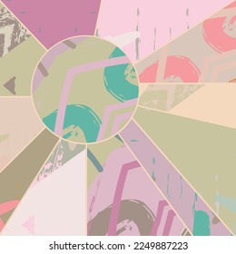Patrón asimétrico abstracto del collage. Arte de mano alzada digital, textura gruesa. Fondo del tejido del parchwork del vector. Elementos decorativos, adornos de pinceladas de pincel para volante, afiche, cubierta, estampado de tela textil