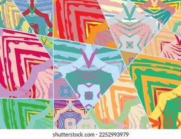 Abstract collage asymmetric pattern. Digital freehand art, grunge texture. Vector patchwork quilt background. Decorative elements, brush strokes ornament for flyer, poster, cover, textile fabric print