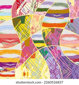 Patrón asimétrico abstracto del collage. Arte de mano alzada digital, textura gruesa. Fondo del tejido del parchwork del vector. Elementos decorativos, adornos de pinceladas de pincel para volante, afiche, cubierta, estampado de tela textil