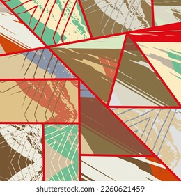 Patrón asimétrico abstracto del collage. Arte de mano alzada digital, textura gruesa. Fondo del tejido del parchwork del vector. Elementos decorativos, adornos de pinceladas de pincel para volante, afiche, cubierta, estampado de tela textil