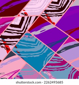 Abstrakte Collage asymmetrisches Muster. Digitale Freehand-Kunst, Grunge-Textur. Vektorgrafik-Flickenteppichboden, quilter Hintergrund. Dekorative Elemente, Pinselstriche für Flyer, Poster, Deckel, Stoffdruck