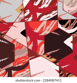 Abstract collage asymmetric pattern. Digital freehand art, grunge texture. Vector patchwork quilt background. Decorative elements, brush strokes ornament for flyer, poster, cover, textile fabric print