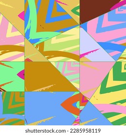 Abstract collage asymmetric pattern. Digital freehand art, grunge texture. Vector patchwork quilt background. Decorative elements, brush strokes ornament for flyer, poster, cover, textile fabric print