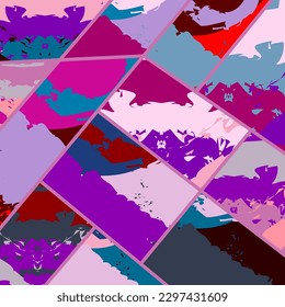 Abstract collage asymmetric pattern. Digital freehand art, grunge texture. Vector patchwork quilt background. Decorative elements, brush strokes ornament for flyer, poster, cover, textile fabric print