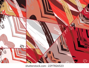 Patrón asimétrico abstracto del collage. Arte de mano alzada digital, textura gruesa. Fondo del tejido del parchwork del vector. Elementos decorativos, adornos de pinceladas de pincel para volante, afiche, cubierta, estampado de tela textil