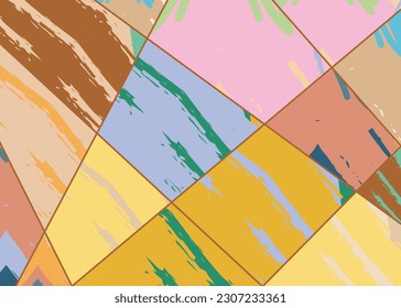 Abstract collage asymmetric pattern. Digital freehand art, grunge texture. Vector patchwork quilt background. Decorative elements, brush strokes ornament for flyer, poster, cover, textile fabric print