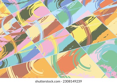 Patrón asimétrico abstracto del collage. Arte de mano alzada digital, textura gruesa. Fondo del tejido del parchwork del vector. Elementos decorativos, adornos de pinceladas de pincel para volante, afiche, cubierta, estampado de tela textil