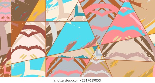 Patrón asimétrico abstracto del collage. Arte de mano alzada digital, textura gruesa. Fondo del tejido del parchwork del vector. Elementos decorativos, adornos de pinceladas de pincel para volante, afiche, cubierta, estampado de tela textil