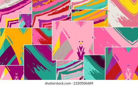 Abstract collage asymmetric pattern. Digital freehand art, grunge texture. Vector patchwork quilt background. Decorative elements, brush strokes ornament for flyer, poster, cover, textile fabric print