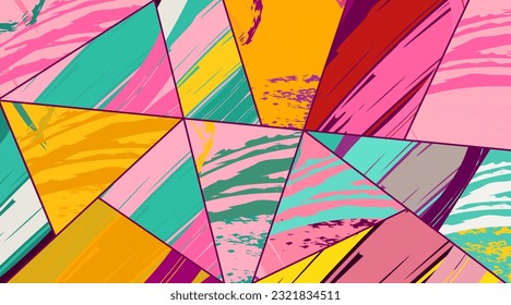 Abstract collage asymmetric pattern. Digital freehand art, grunge texture. Vector patchwork quilt background. Decorative elements, brush strokes ornament for flyer, poster, cover, textile fabric print