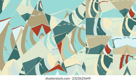 Patrón asimétrico abstracto del collage. Arte de mano alzada digital, textura gruesa. Fondo del tejido del parchwork del vector. Elementos decorativos, adornos de pinceladas de pincel para volante, afiche, cubierta, estampado de tela textil