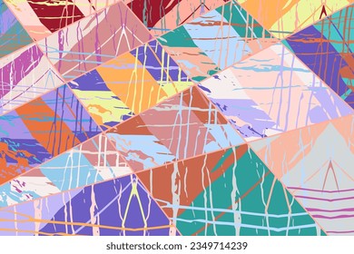 Patrón asimétrico abstracto del collage. Arte de mano alzada digital, textura gruesa. Fondo del tejido del parchwork del vector. Elementos decorativos, adornos de pinceladas de pincel para volante, afiche, cubierta, estampado de tela textil