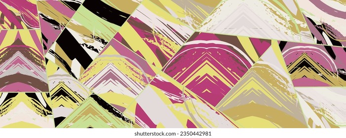 Abstract collage asymmetric pattern. Digital freehand art, grunge texture. Vector patchwork quilt background. Decorative elements, brush strokes ornament for flyer, poster, cover, textile fabric print