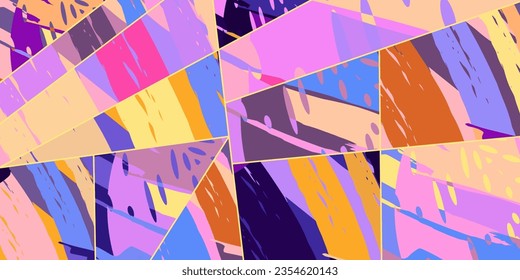 Patrón asimétrico abstracto del collage. Arte de mano alzada digital, textura gruesa. Fondo del tejido del parchwork del vector. Elementos decorativos, adornos de pinceladas de pincel para volante, afiche, cubierta, estampado de tela textil