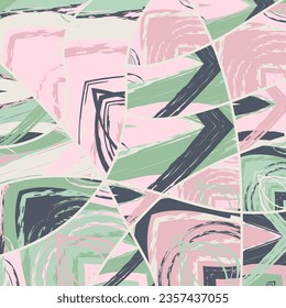 Patrón asimétrico abstracto del collage. Arte de mano alzada digital, textura gruesa. Fondo del tejido del parchwork del vector. Elementos decorativos, adornos de pinceladas de pincel para volante, afiche, cubierta, estampado de tela textil