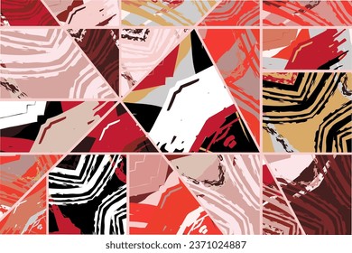 Abstract collage asymmetric pattern. Digital freehand art, grunge texture. Vector patchwork quilt background. Decorative elements, brush strokes ornament for flyer, poster, cover, textile fabric print