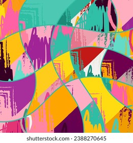 Patrón asimétrico abstracto del collage. Arte de mano alzada digital, textura gruesa. Fondo del tejido del parchwork del vector. Elementos decorativos, adornos de pinceladas de pincel para volante, afiche, cubierta, estampado de tela textil