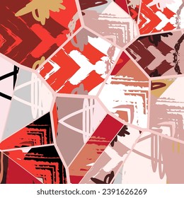 Patrón asimétrico abstracto del collage. Arte de mano alzada digital, textura gruesa. Fondo del tejido del parchwork del vector. Elementos decorativos, adornos de pinceladas de pincel para volante, afiche, cubierta, estampado de tela textil