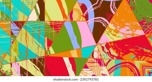 Abstract collage asymmetric pattern. Digital freehand art, grunge texture. Vector patchwork quilt background. Decorative elements, brush strokes ornament for flyer, poster, cover, textile fabric print