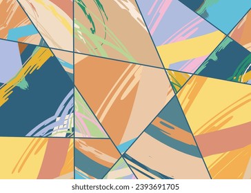 Abstract collage asymmetric pattern. Digital freehand art, grunge texture. Vector patchwork quilt background. Decorative elements, brush strokes ornament for flyer, poster, cover, textile fabric print