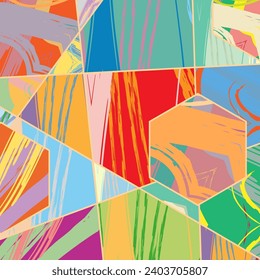Patrón asimétrico abstracto del collage. Arte de mano alzada digital, textura gruesa. Fondo del tejido del parchwork del vector. Elementos decorativos, adornos de pinceladas de pincel para volante, afiche, cubierta, estampado de tela textil