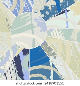 Patrón asimétrico abstracto del collage. Arte de mano alzada digital, textura gruesa. Fondo del tejido del parchwork del vector. Elementos decorativos, adornos de pinceladas de pincel para volante, afiche, cubierta, estampado de tela textil