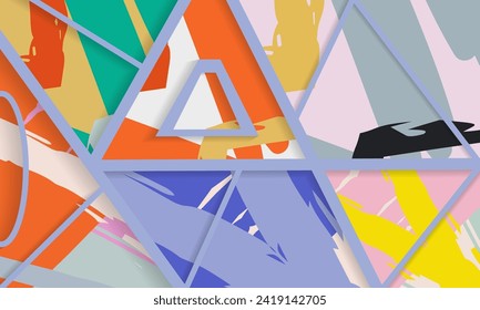 Abstract collage asymmetric pattern. Digital freehand art, grunge texture. Vector patchwork quilt background. Decorative elements, brush strokes ornament for flyer, poster, cover, textile fabric print