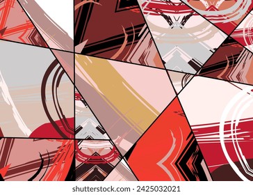 Abstract collage asymmetric pattern. Digital freehand art, grunge texture. Vector patchwork quilt background. Decorative elements, brush strokes ornament for flyer, poster, cover, textile fabric print