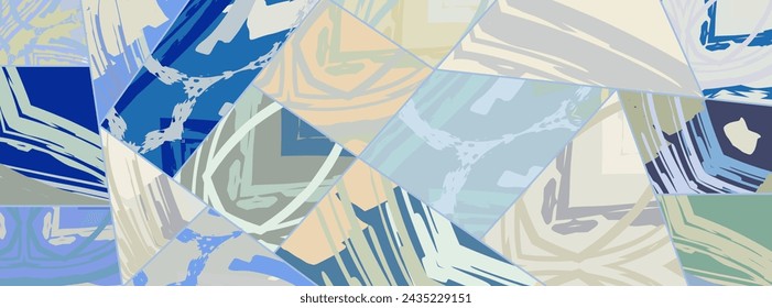 Patrón asimétrico de collage abstracto. Arte digital a mano alzada, textura grunge. Vector patchwork fondo de tejido. Elementos decorativos, trazos de pincel adorno para flyer, póster, cubierta, impresión de tela textil