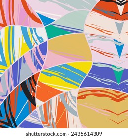 Abstract collage asymmetric pattern. Digital freehand art, grunge texture. Vector patchwork quilt background. Decorative elements, brush strokes ornament for flyer, poster, cover, textile fabric print