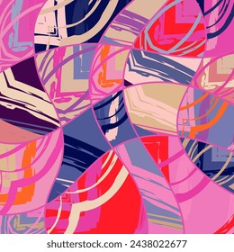 Patrón asimétrico de collage abstracto. Arte digital a mano alzada, textura grunge. Vector patchwork fondo de tejido. Elementos decorativos, trazos de pincel adorno para flyer, póster, cubierta, impresión de tela textil