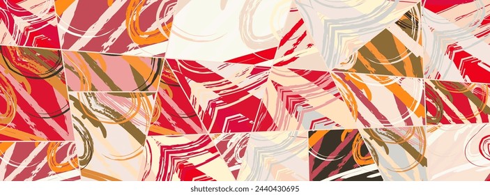 Abstract collage asymmetric pattern. Digital freehand art, grunge texture. Vector patchwork quilt background. Decorative elements, brush strokes ornament for flyer, poster, cover, textile fabric print