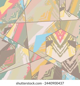 Patrón asimétrico de collage abstracto. Arte digital a mano alzada, textura grunge. Vector patchwork fondo de tejido. Elementos decorativos, trazos de pincel adorno para flyer, póster, cubierta, impresión de tela textil