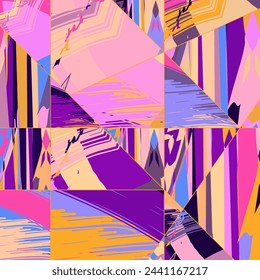 Abstract collage asymmetric pattern. Digital freehand art, grunge texture. Vector patchwork quilt background. Decorative elements, brush strokes ornament for flyer, poster, cover, textile fabric print