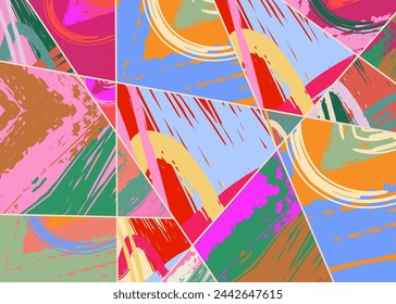 Abstract collage asymmetric pattern. Digital freehand art, grunge texture. Vector patchwork quilt background. Decorative elements, brush strokes ornament for flyer, poster, cover, textile fabric print