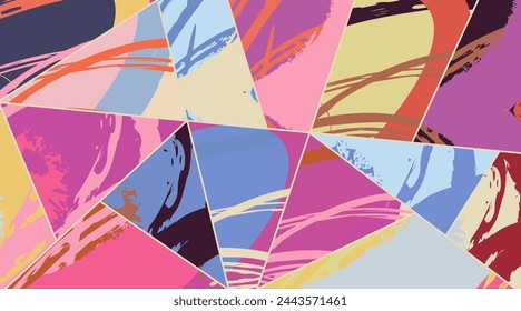 Patrón asimétrico de collage abstracto. Arte digital a mano alzada, textura grunge. Vector patchwork fondo de tejido. Elementos decorativos, trazos de pincel adorno para flyer, póster, cubierta, impresión de tela textil