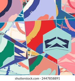 Abstraktes asymmetrisches Collagenmuster. Digitale Freihand-Kunst, Grunge-Textur. Vektorgrafik Patchwork Quilt Hintergrund. Dekorative Elemente, Pinselstriche Ornament für Flyer, Poster, Bezug, Textilgewebe-Druck