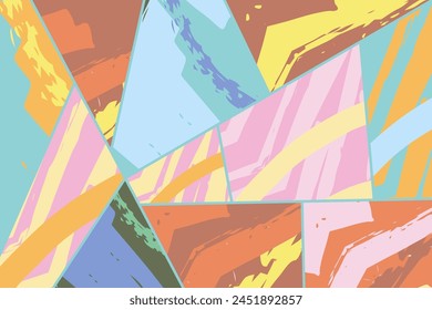 Abstractas patrón asimétrico de collage. Arte digital a mano alzada, textura grunge. Fondo de edredón de patchwork Vector. Elementos decorativos, adorno de pinceladas para flyer, póster, cubierta, tela textil impresión