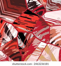 Abstract collage asymmetric pattern. Digital freehand art, grunge texture. Vector patchwork quilt background. Decorative elements, brush strokes ornament for flyer, poster, cover, textile fabric print