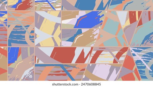 Abstractas patrón asimétrico de collage. Arte digital a mano alzada, textura grunge. Fondo de edredón de patchwork Vector. Elementos decorativos, adorno de pinceladas para flyer, póster, cubierta, tela textil impresión
