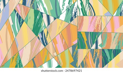 Abstract collage asymmetric pattern. Digital freehand art, grunge texture. Vector patchwork quilt background. Decorative elements, brush strokes ornament for flyer, poster, cover, textile fabric print