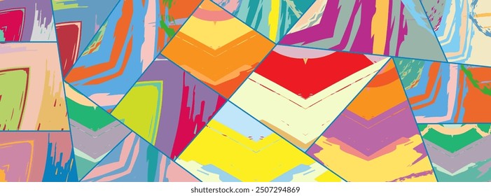 Abstract collage asymmetric pattern. Digital freehand art, grunge texture. Vector patchwork quilt background. Decorative elements, brush strokes ornament for flyer, poster, cover, textile fabric print