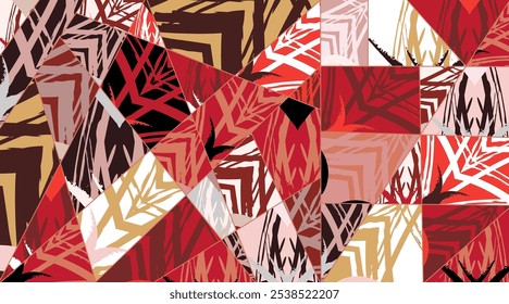 Abstract collage asymmetric pattern. Digital freehand art, grunge texture. Vector patchwork quilt background. Decorative elements, brush strokes ornament for flyer, poster, cover, textile fabric print