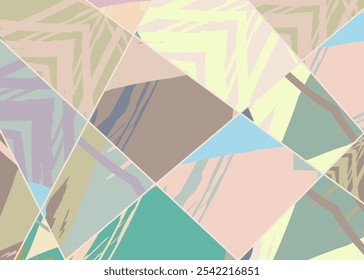Abstractas patrón asimétrico de collage. Arte digital a mano alzada, textura grunge. Fondo de edredón de retazos de Vector. Elementos decorativos, pinceladas ornamento para volante, cartel, cubierta, impresión de tela textil