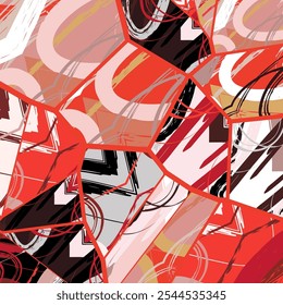 Padrão assimétrico de colagem abstrata. Arte livre digital, textura grunge. Fundo de colcha de retalhos de vetor. Elementos decorativos, pinceladas ornamento para folheto, cartaz, capa, tecido têxtil impressão