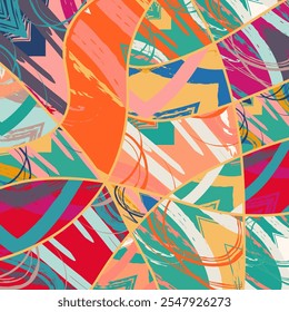 Abstractas patrón asimétrico de collage. Arte digital a mano alzada, textura grunge. Fondo de edredón de retazos de Vector. Elementos decorativos, pinceladas ornamento para volante, cartel, cubierta, impresión de tela textil