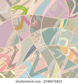 Abstract collage asymmetric pattern. Digital freehand art, grunge texture. Vector patchwork quilt background. Decorative elements, brush strokes ornament for flyer, poster, cover, textile fabric print