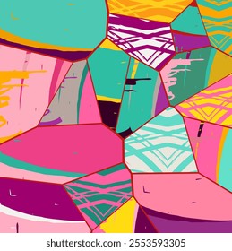 Abstract collage asymmetric pattern. Digital freehand art, grunge texture. Vector patchwork quilt background. Decorative elements, brush strokes ornament for flyer, poster, cover, textile fabric print