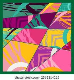 Abstract collage asymmetric pattern. Digital freehand art, grunge texture. Vector patchwork quilt background. Decorative elements, brush strokes ornament for flyer, poster, cover, textile fabric print